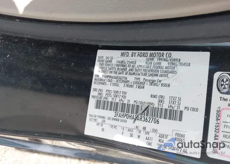 2010 Ford Fusion Se from USA, damaged, VIN 3FAHP0HA2AR362706